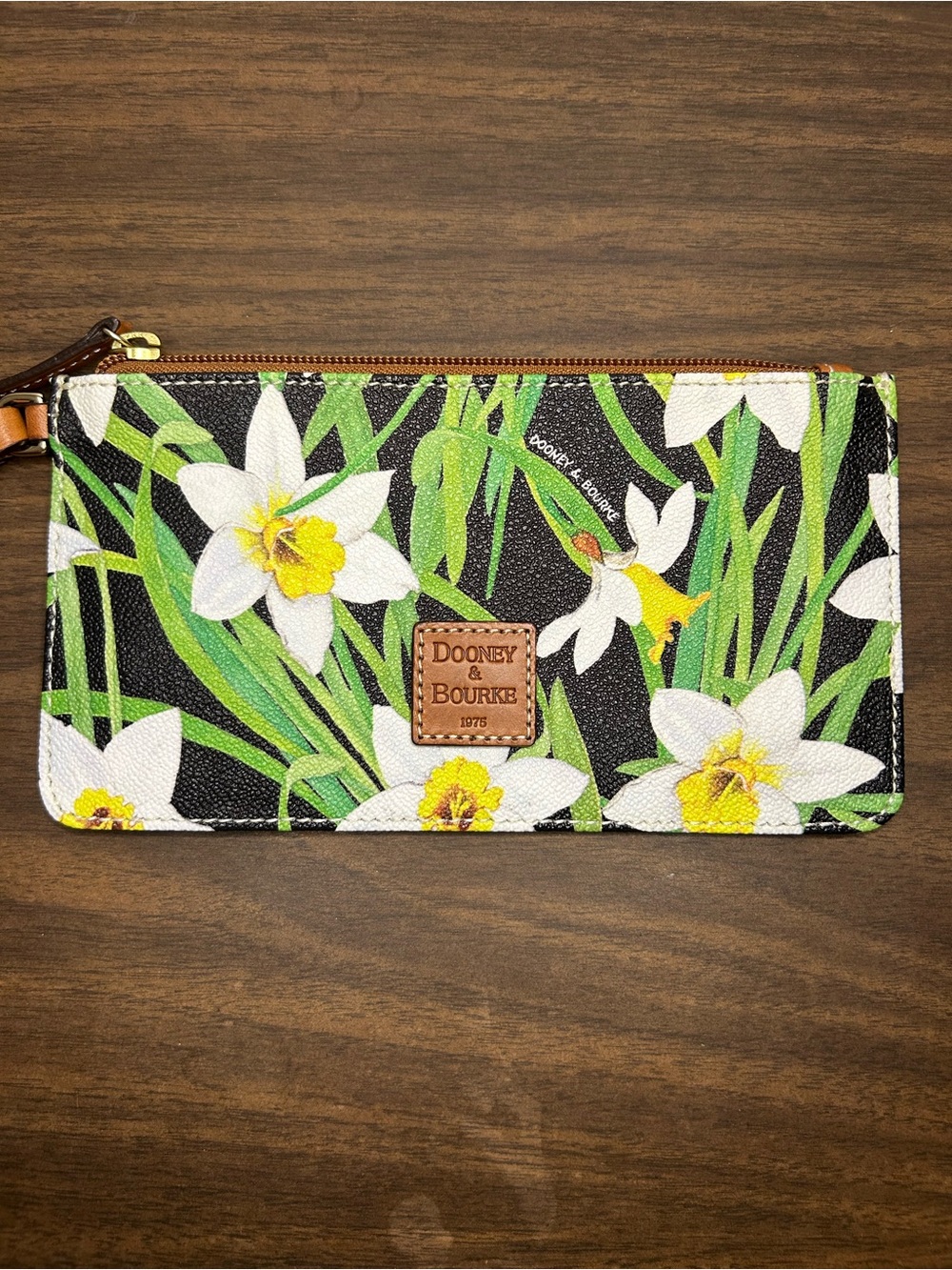 Dooney & Bourke Black Floral Zip Wristlet with Yellow Daffodils